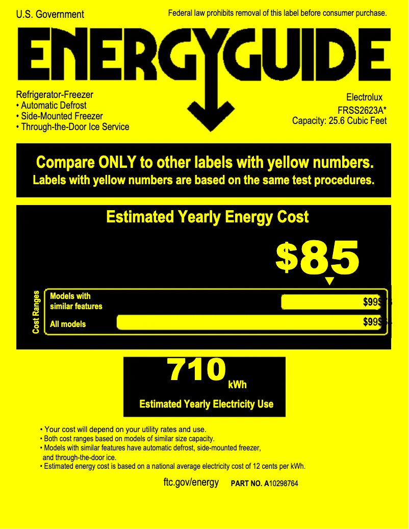 Page 1 de la notice Label énergétique Frigidaire FRSS2623AS
