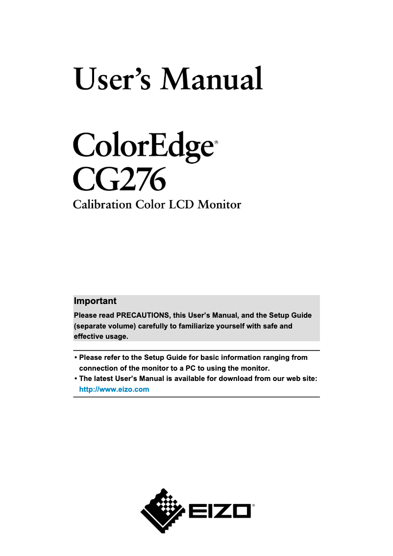Page 1 de la notice Manuel utilisateur Eizo ColorEdge CG276