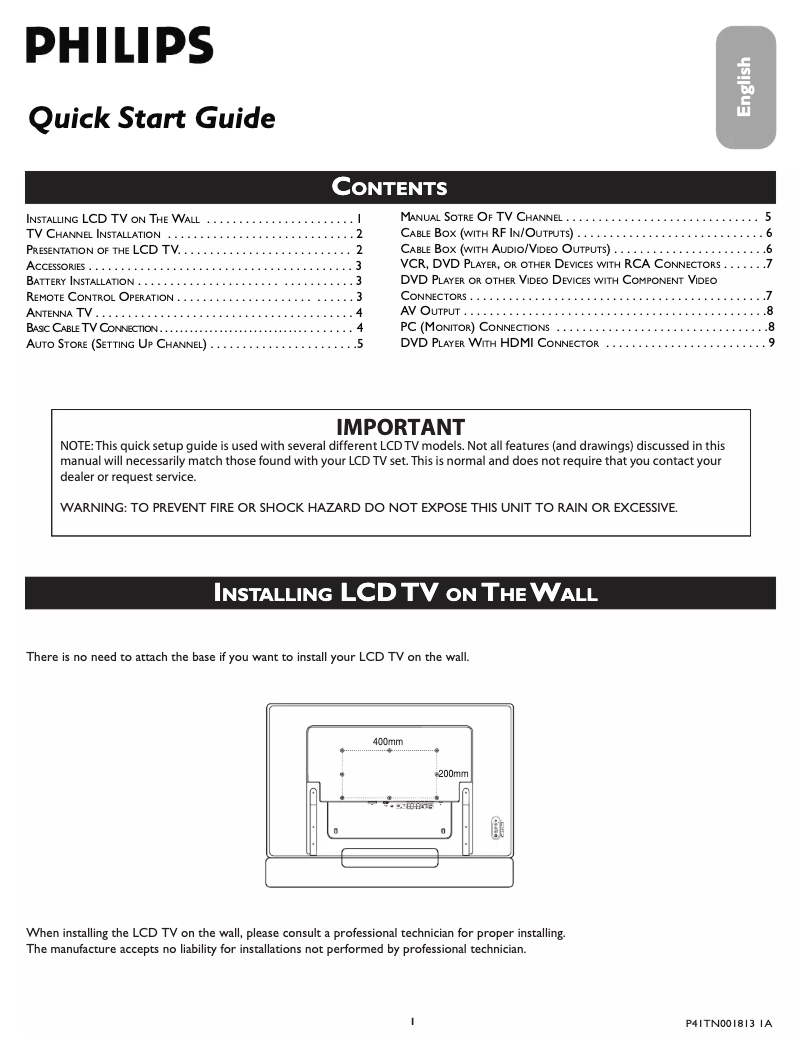 Page 1 of the manual User Manual Philips 42TA2000