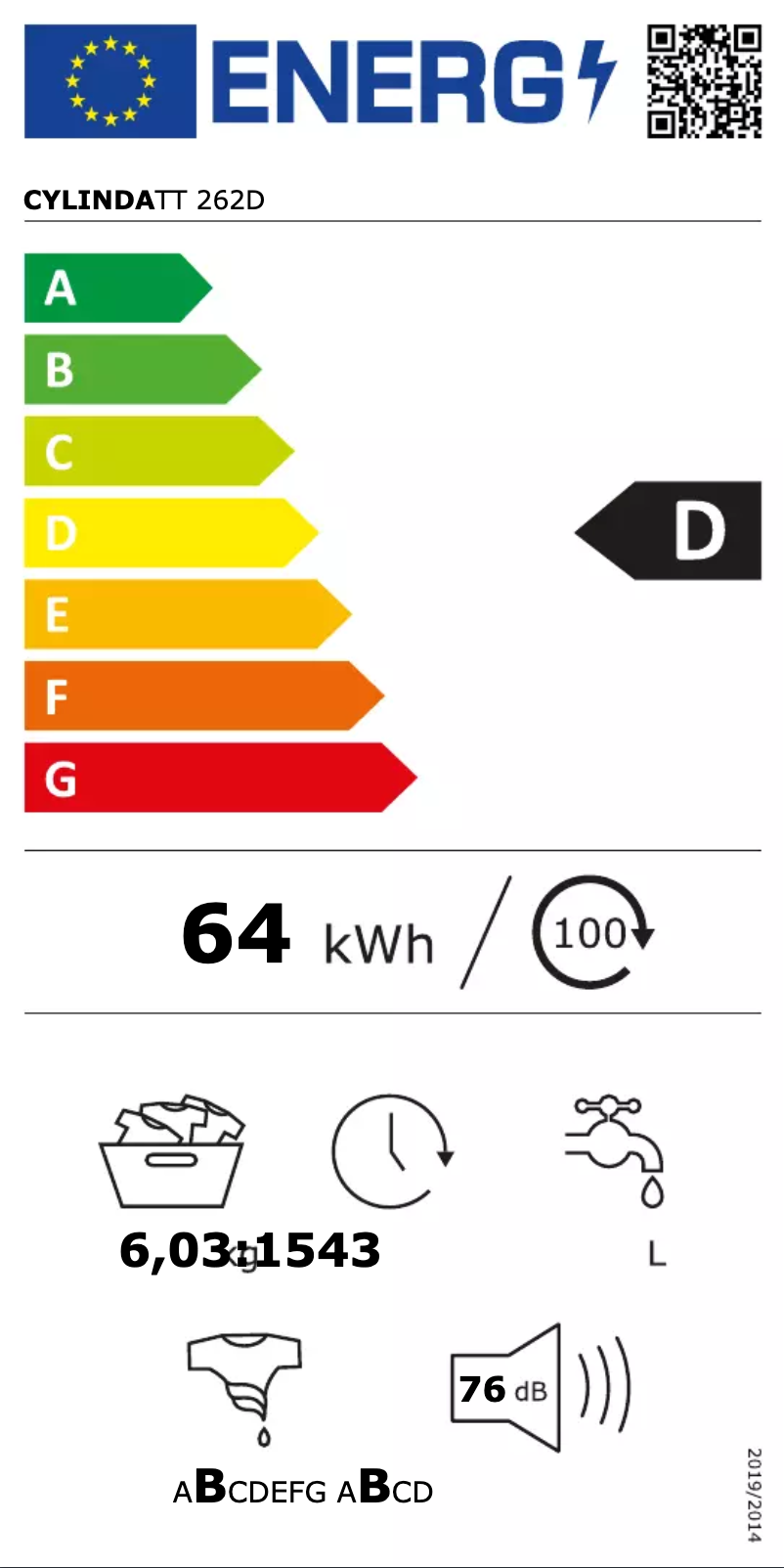 Page 1 de la notice Label énergétique Cylinda TT 262D