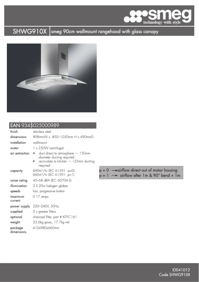 Page n°1 - Fiche technique Smeg SHWG910X