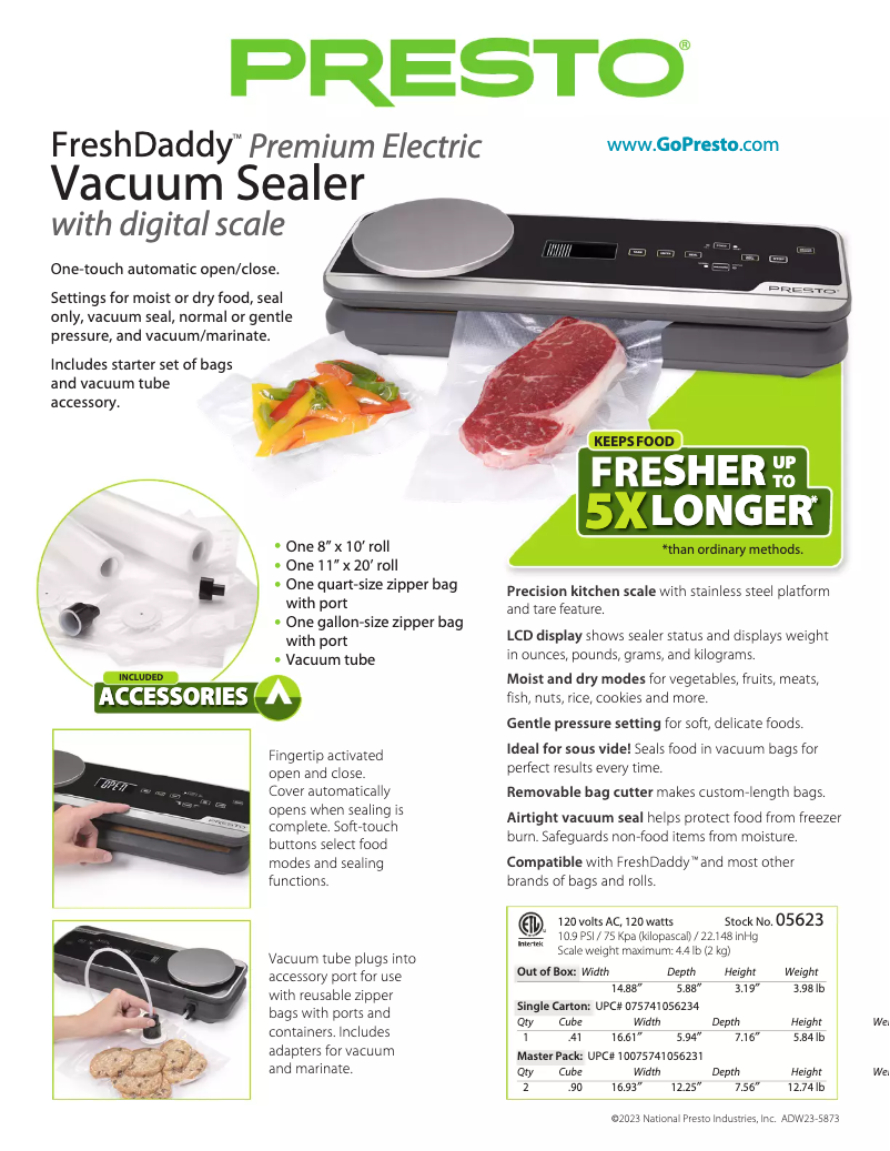 Page 1 de la notice Fiche technique Presto FreshDaddy 05623