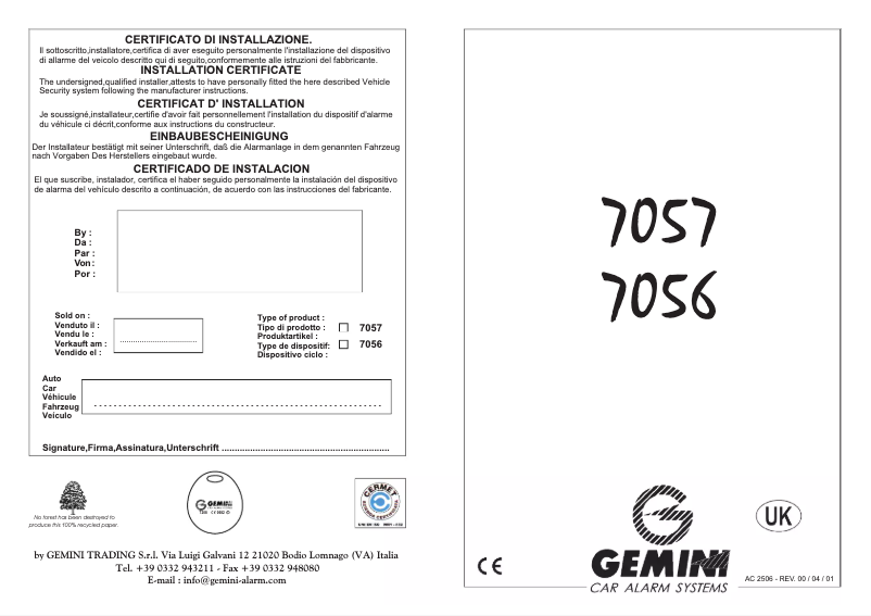 Page n°1 - Manuel utilisateur Gemini 7057