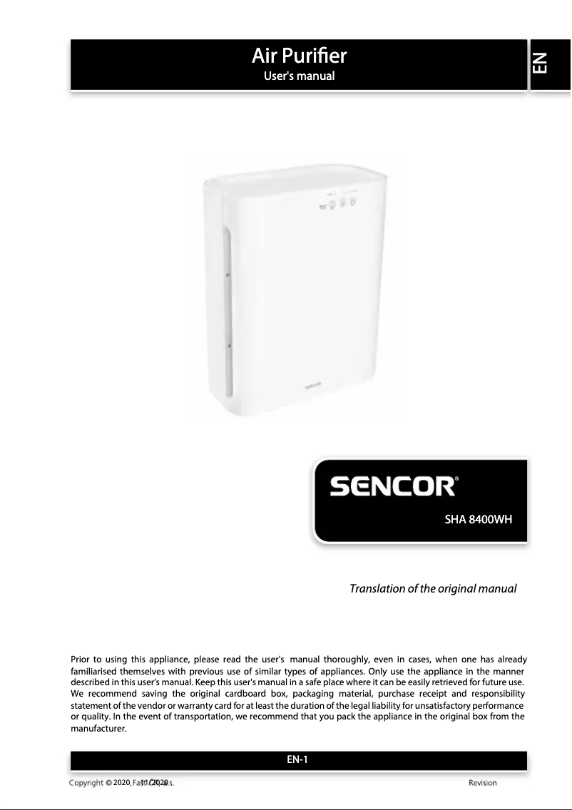 Page 1 de la notice Manuel utilisateur Sencor SHA 8400WH