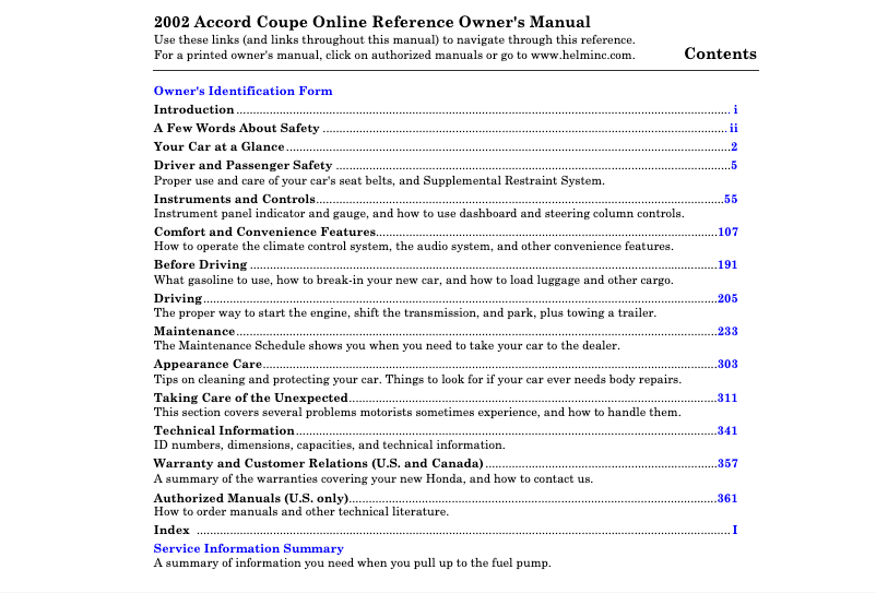 Página 1 del manual Manual de usuario Honda Accord (2002)