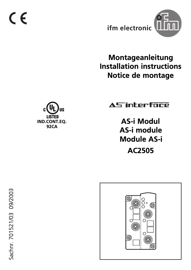 Page n°1 - Manuel utilisateur IFM AC2505