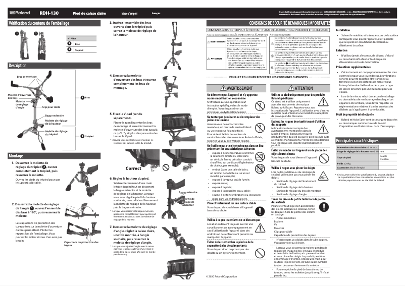Page 1 de la notice Manuel utilisateur Roland RDH-130