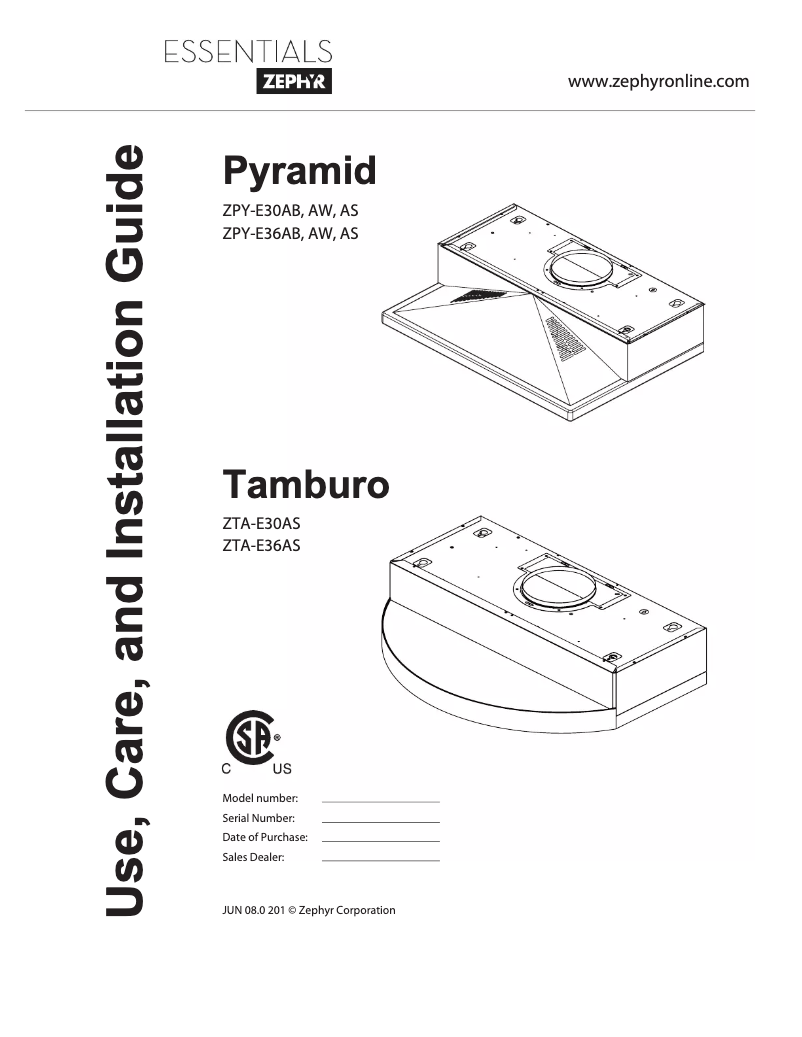 Page n°1 - Manuel utilisateur Zephyr ZTAE36AS