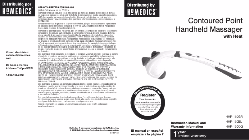 Page 1 de la notice Manuel utilisateur Homedics HHP-150