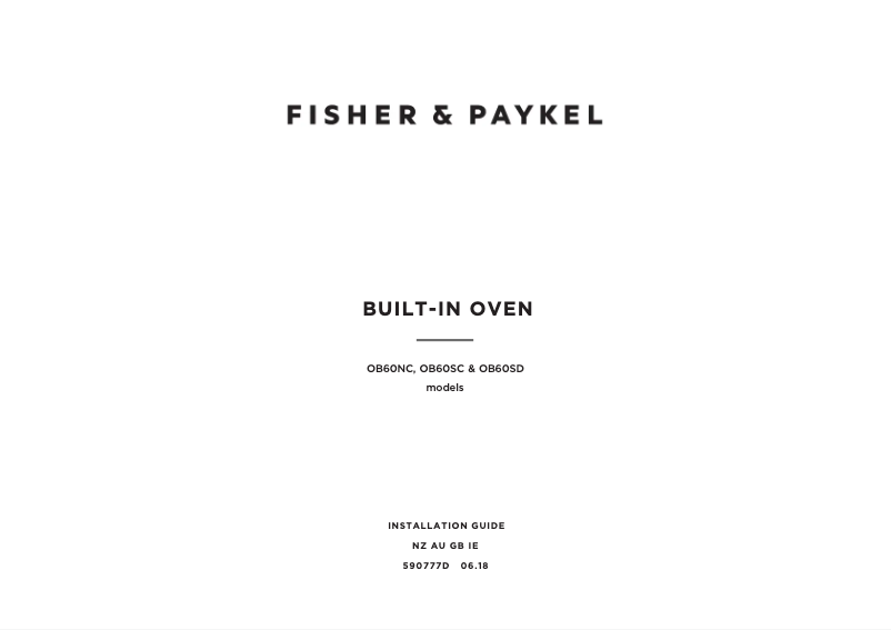 Page n°1 - Guide d'installation Fisher & Paykel OB60SD9X1