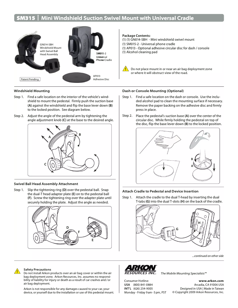 Page n°1 - Manuel utilisateur Arkon SM315