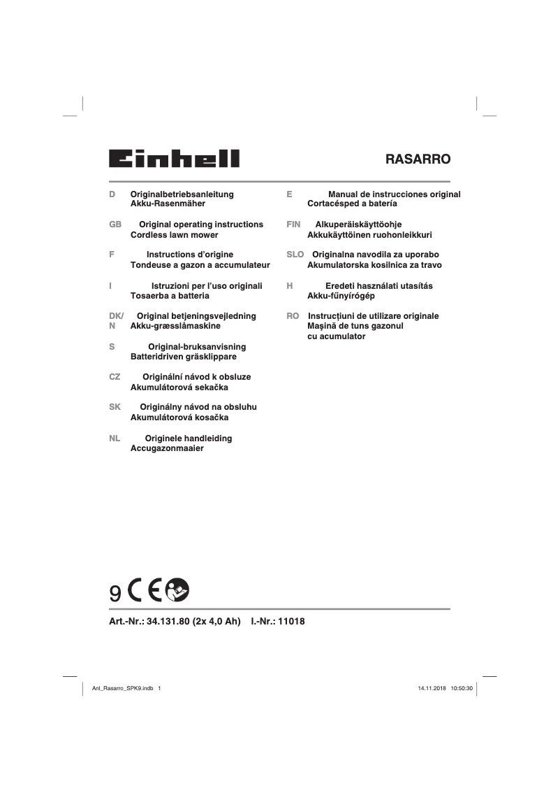 Image de la première page du manuel de l'appareil RASARRO