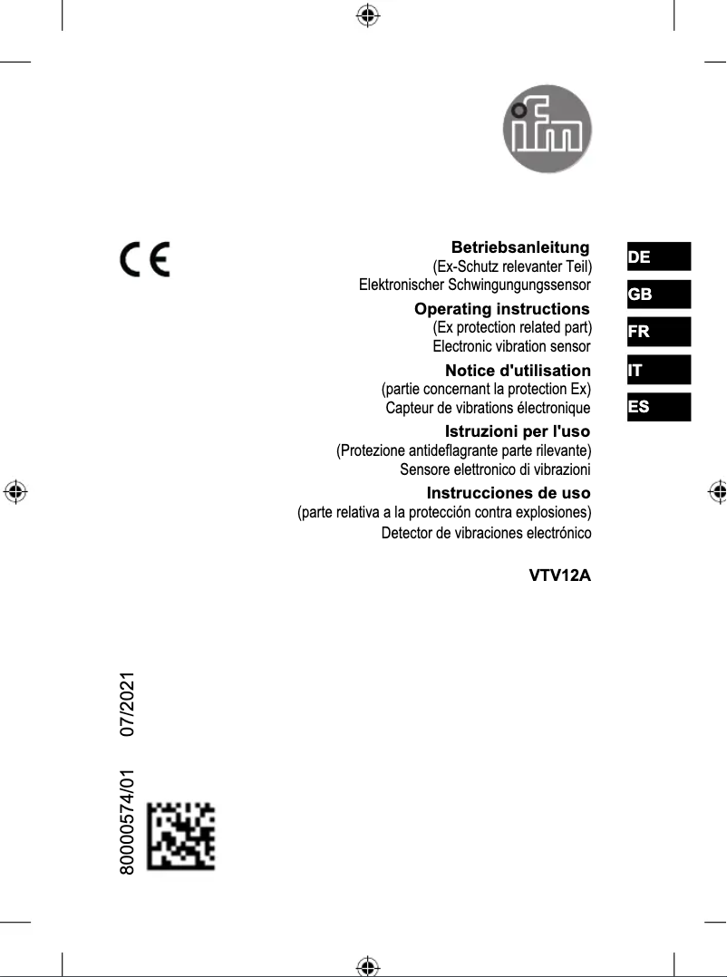 Page n°1 - Manuel utilisateur IFM VTV12A
