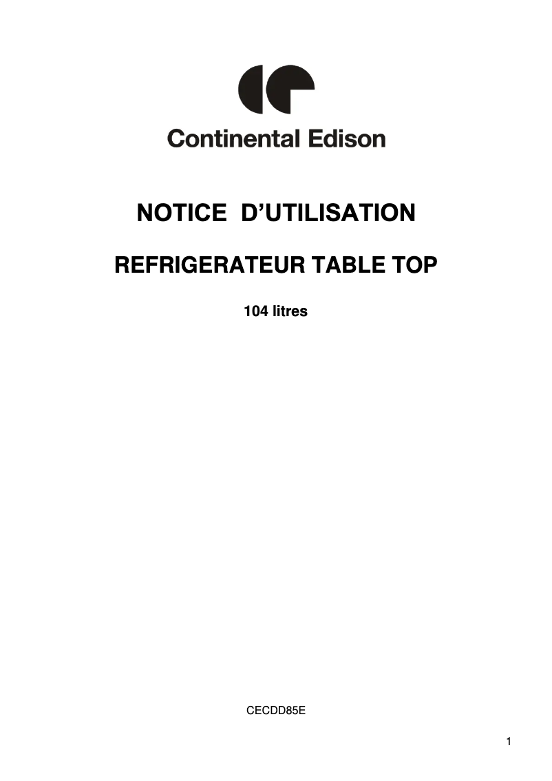 Page n°1 - Manuel utilisateur Continental Edison CECDD85E