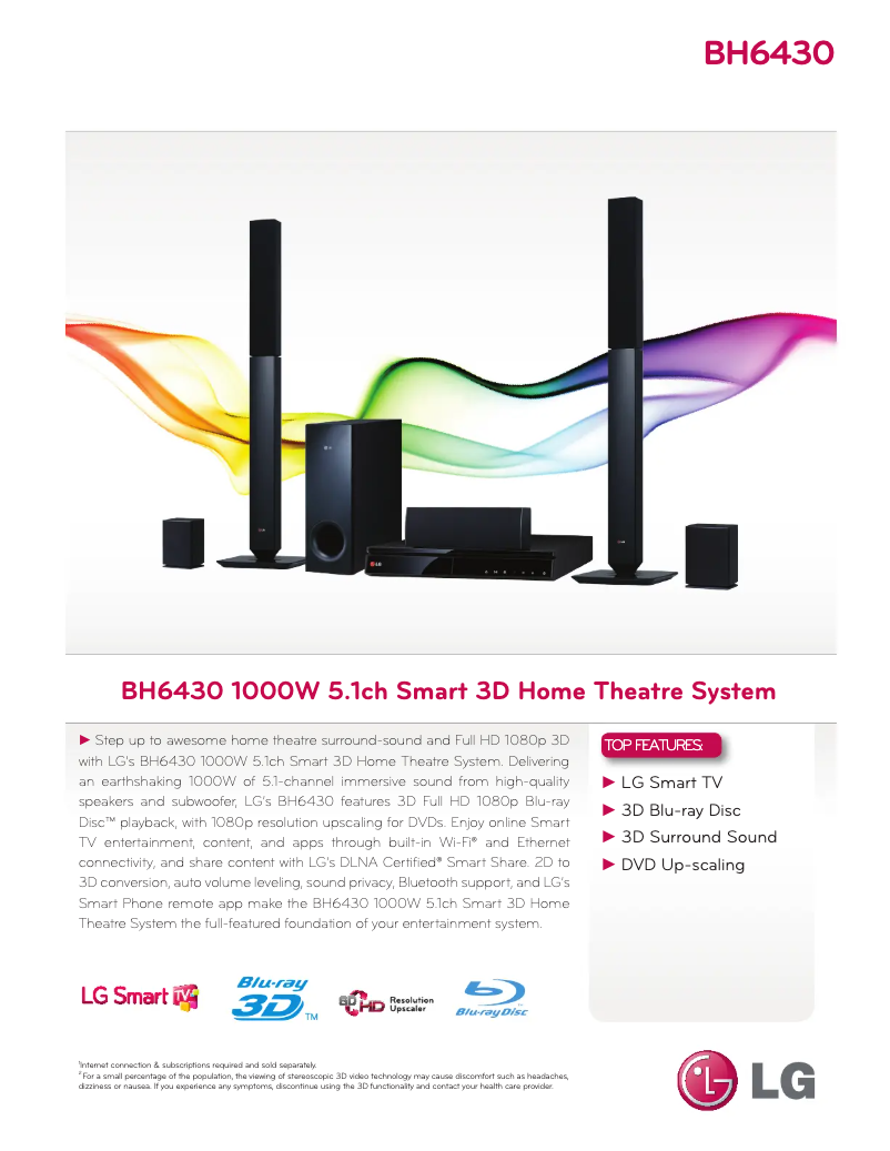 Page 1 de la notice Fiche technique LG BH6430P