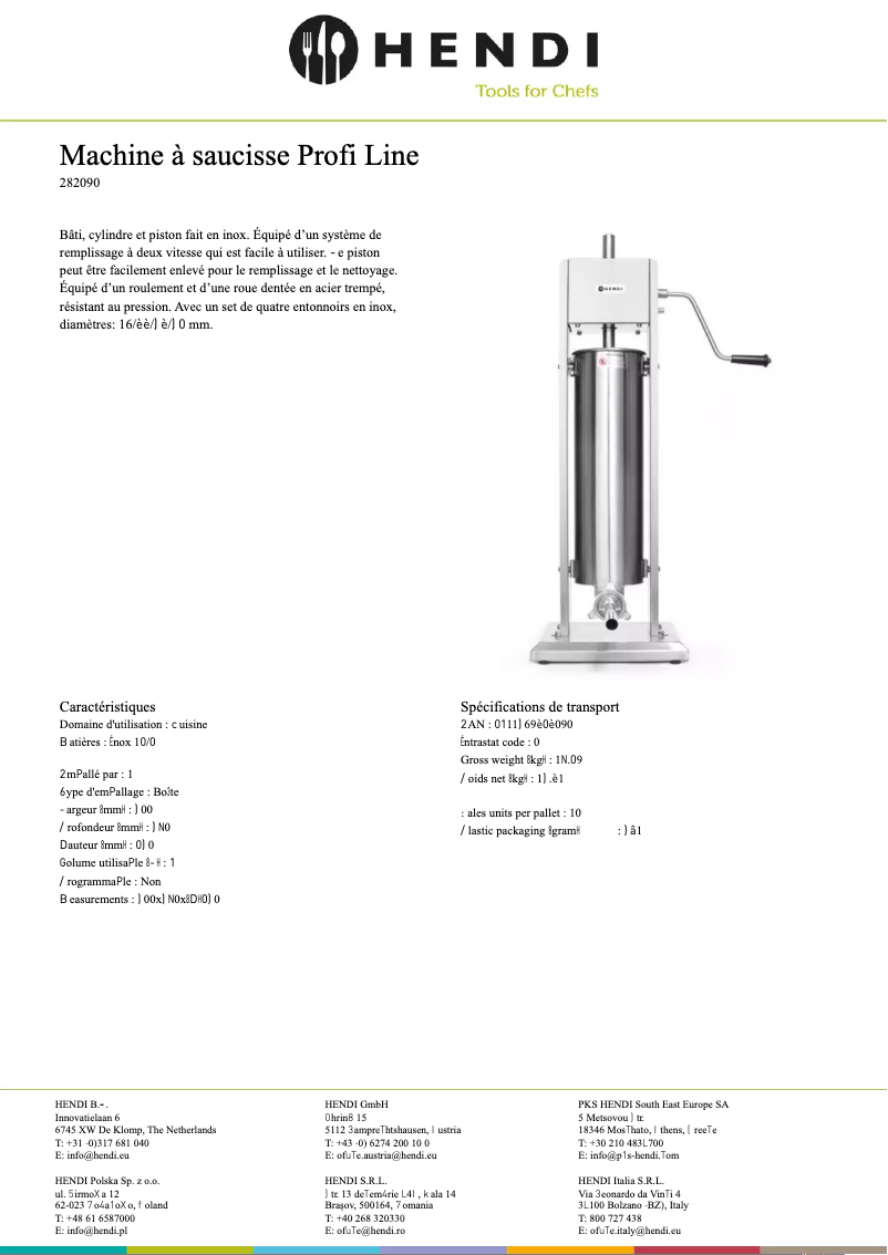 Page 1 de la notice Fiche technique Hendi 282090