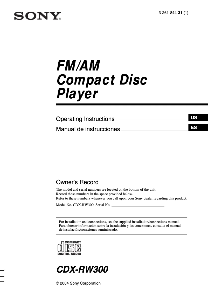 Page 1 de la notice Manuel utilisateur Sony CDX-RW300