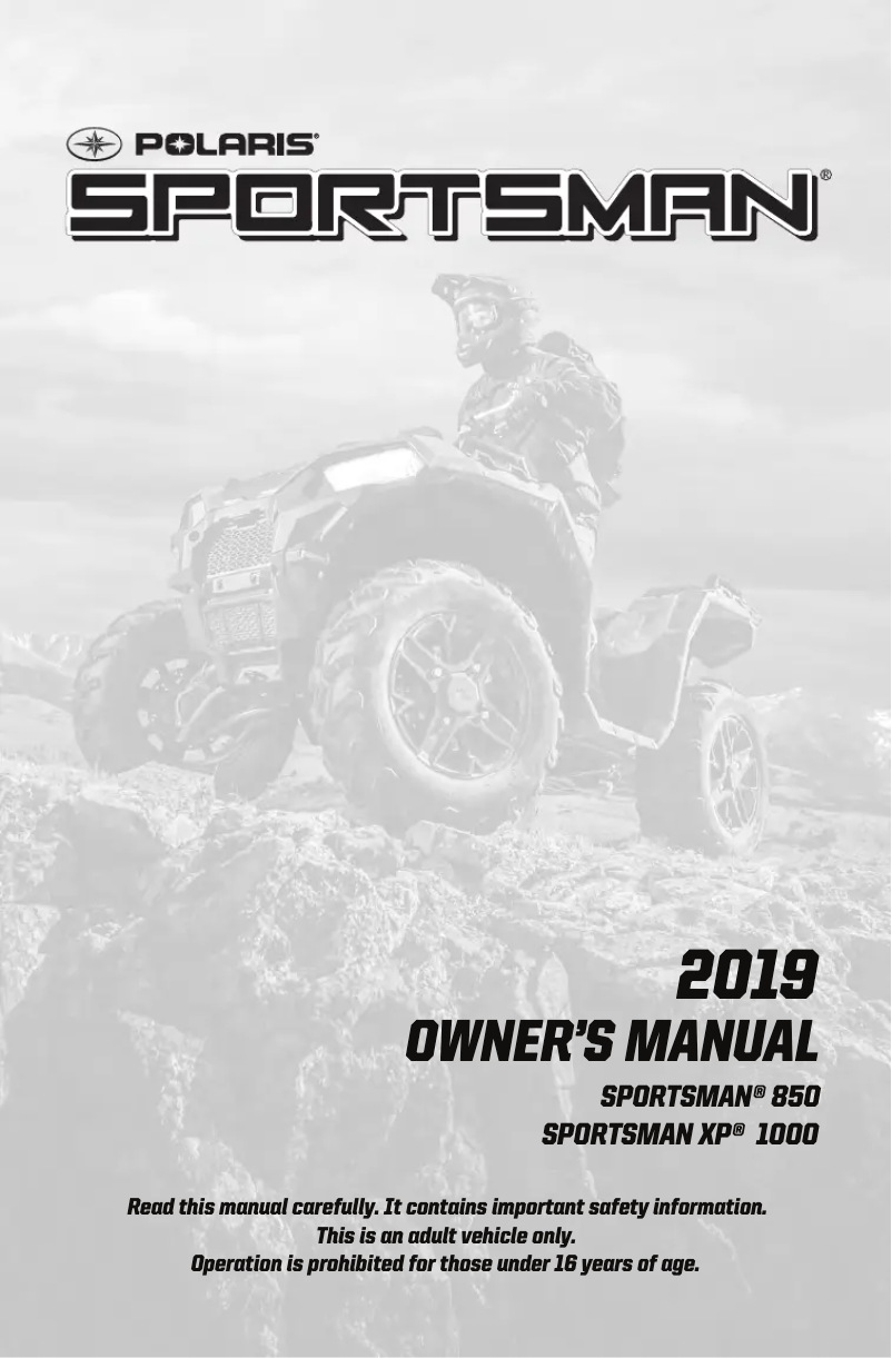 Page 1 de la notice Manuel utilisateur Polaris Sportsman 850 (2019)