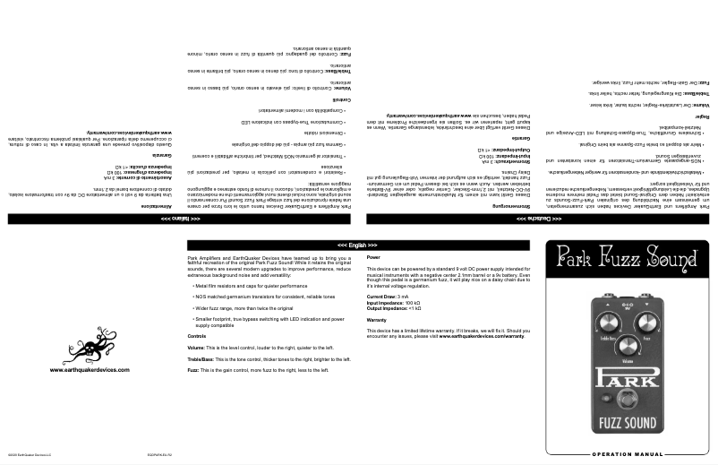 Image de la première page du manuel de l'appareil Park Fuzz Sound