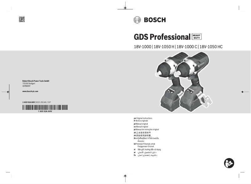 Page 1 de la notice Manuel utilisateur Bosch GDS 18V-1000 Professional