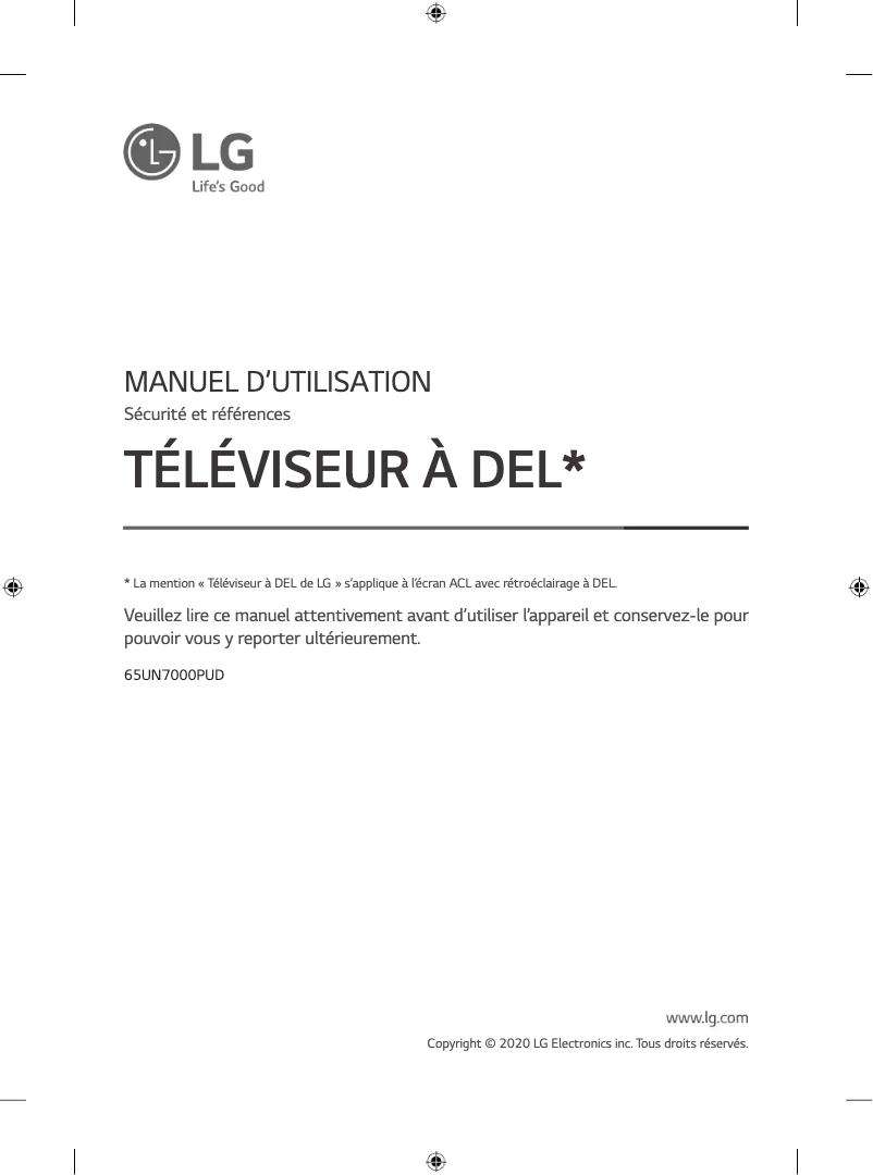 Image de la première page du manuel de l'appareil 65UN7000PUD