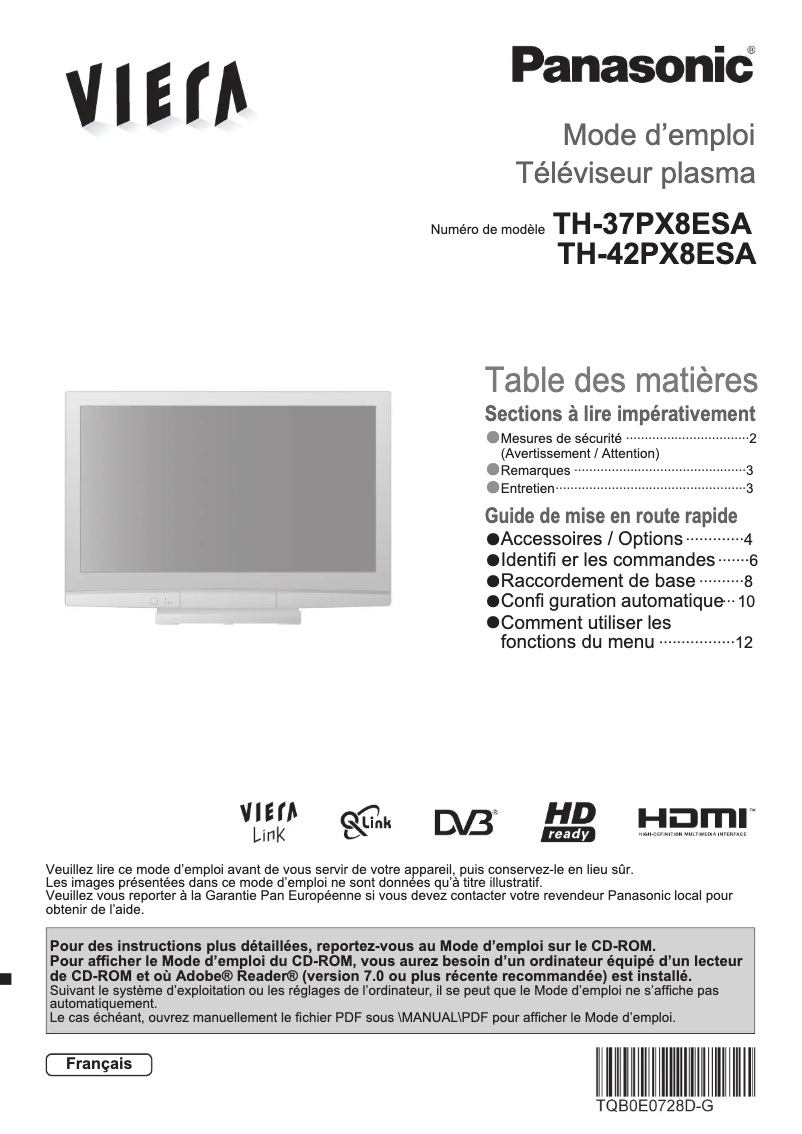Página 1 del manual Manual de usuario Panasonic Viera TH-37PX8ESA