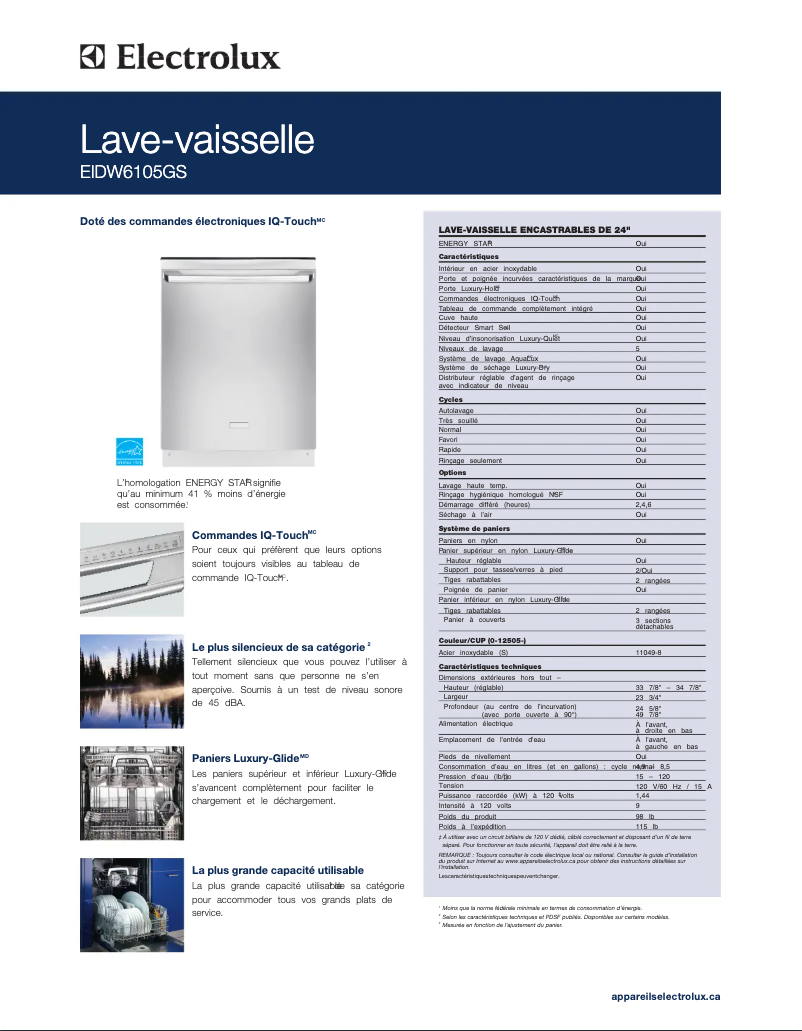 Image de la première page du manuel de l'appareil EIDW6105GS