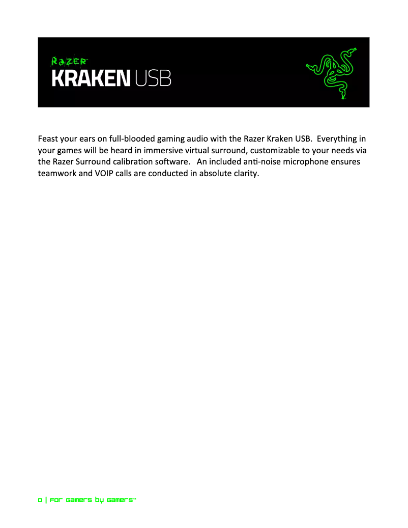 Page 1 de la notice Manuel utilisateur Razer Kraken USB