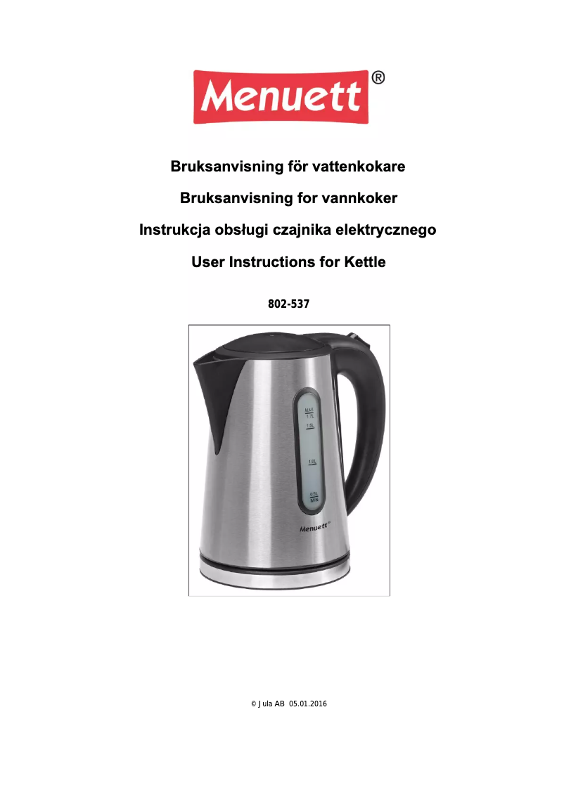 Página 1 del manual Manual de usuario Menuett 802-537