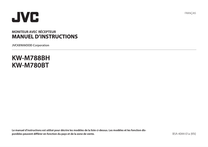 Page 1 de la notice Manuel utilisateur JVC KW-M788BH