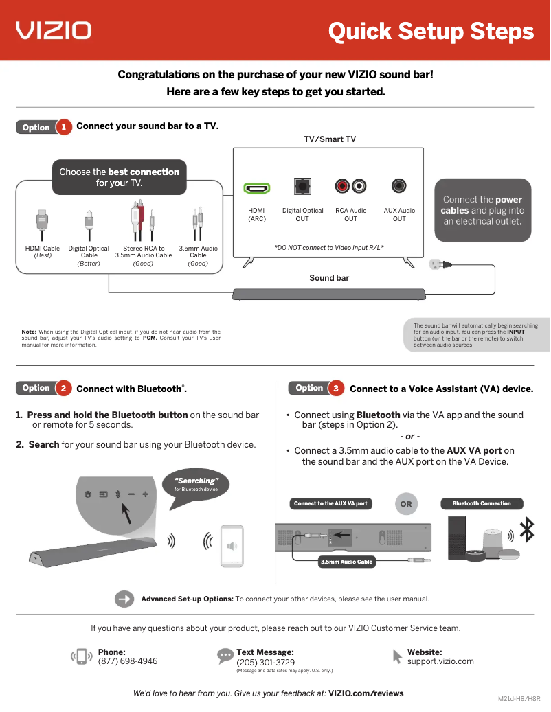 Page n°1 - Guide de démarrage rapide VIZIO M21d-H8R