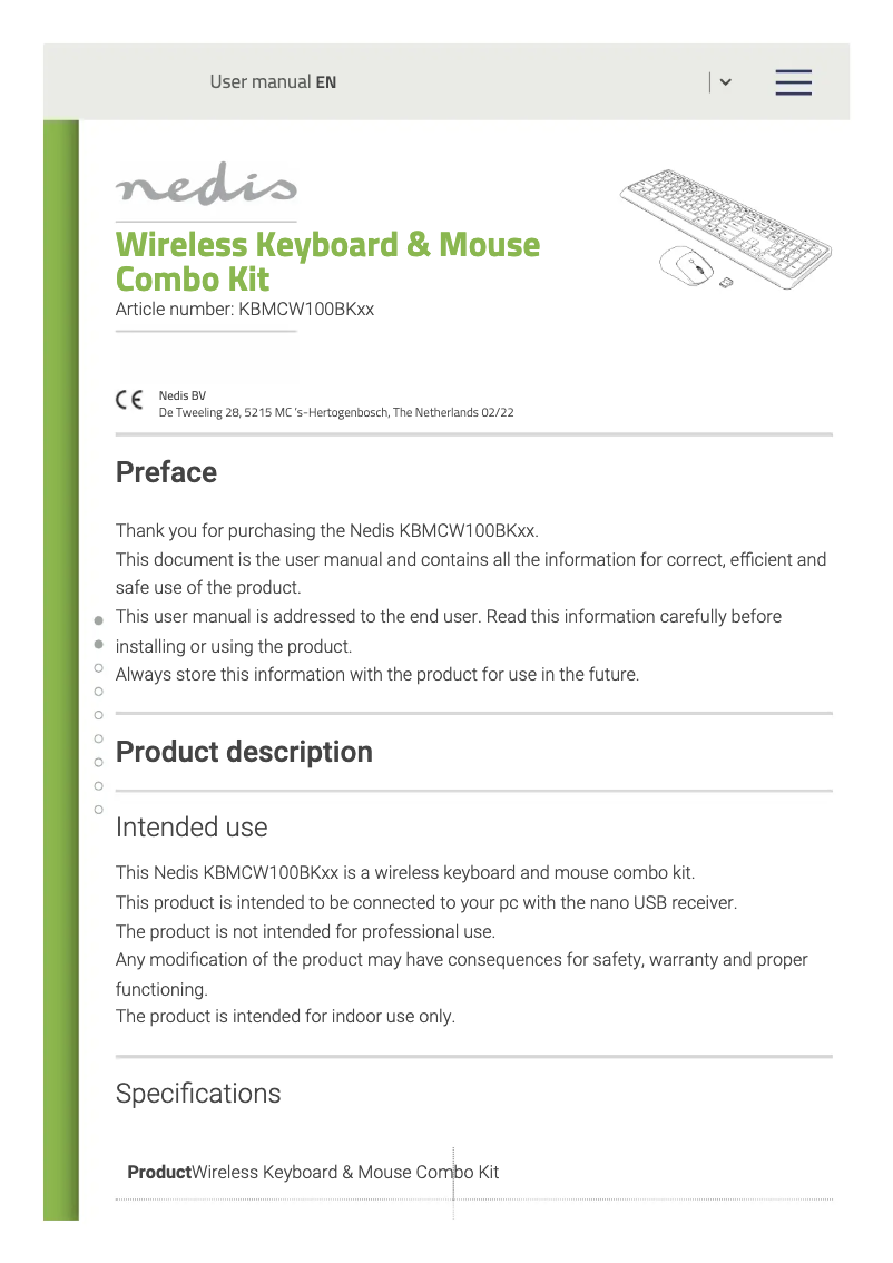 Image de la première page du manuel de l'appareil KBMCW100BKIT