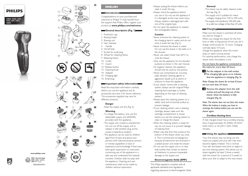 Page 1 de la notice Manuel utilisateur Philips S331
