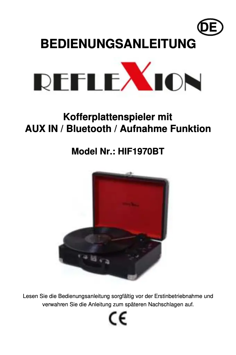 Page 1 de la notice Manuel utilisateur Reflexion HIF1970BT