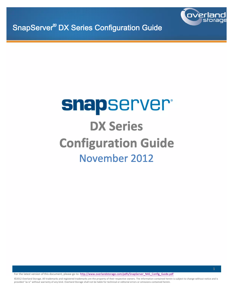 Page n°1 - Manuel utilisateur Overland Storage SnapServer DX2