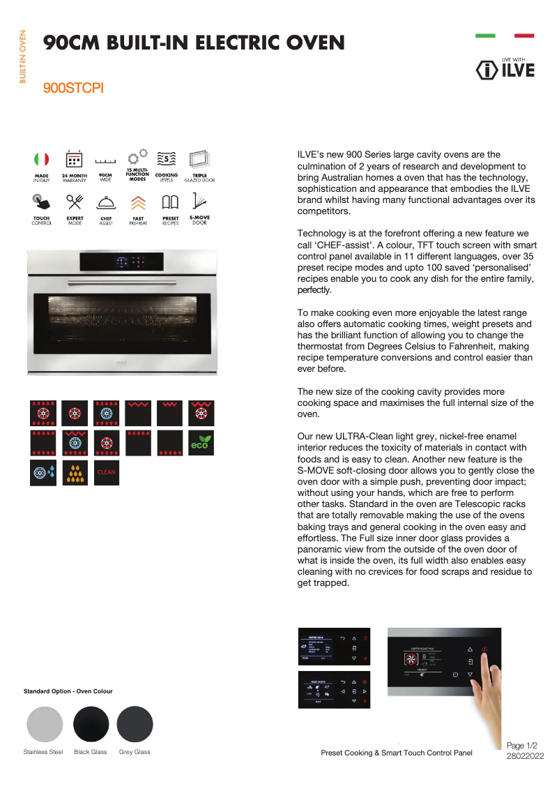 Página 1 del manual Ficha técnica Ilve 900STCPI