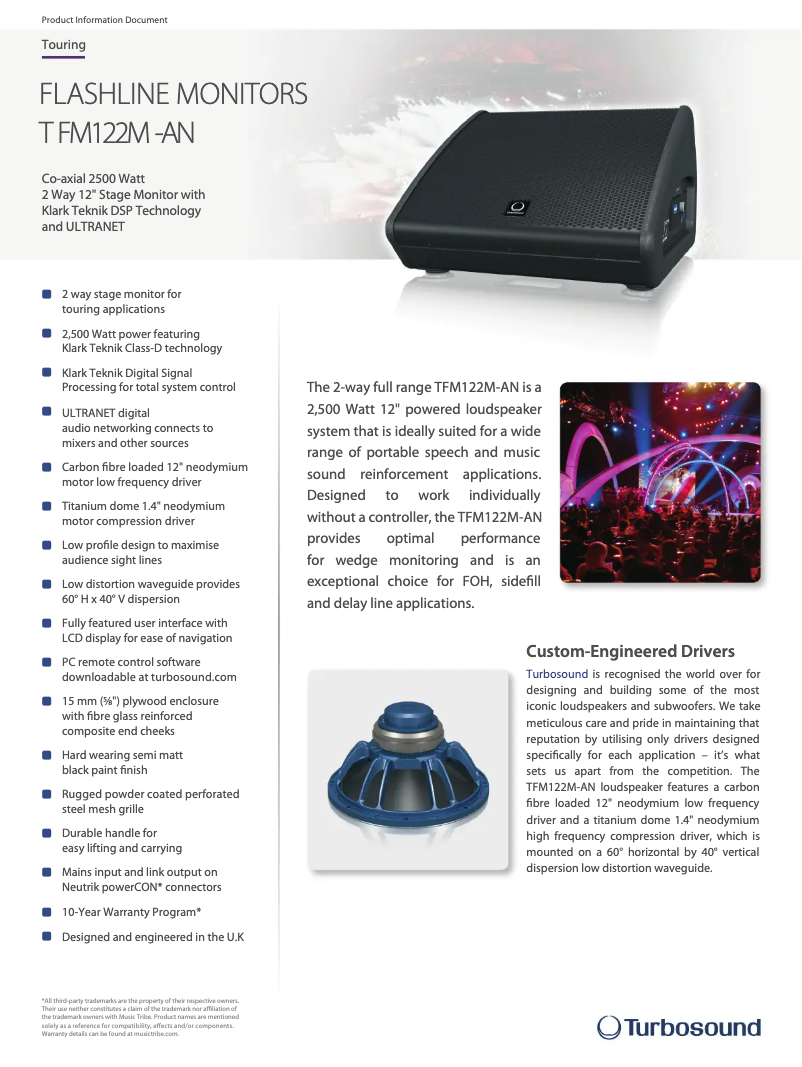 Página 1 del manual Ficha técnica Turbosound TFM122M-AN