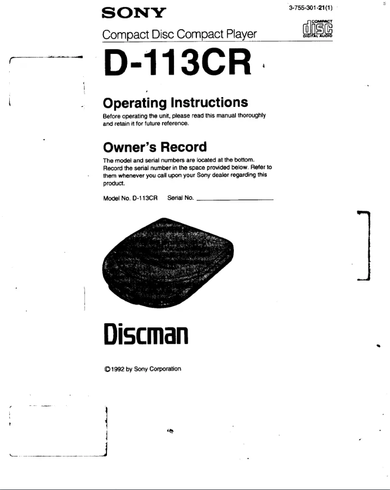 Image de la première page du manuel de l'appareil Discman D-113CR
