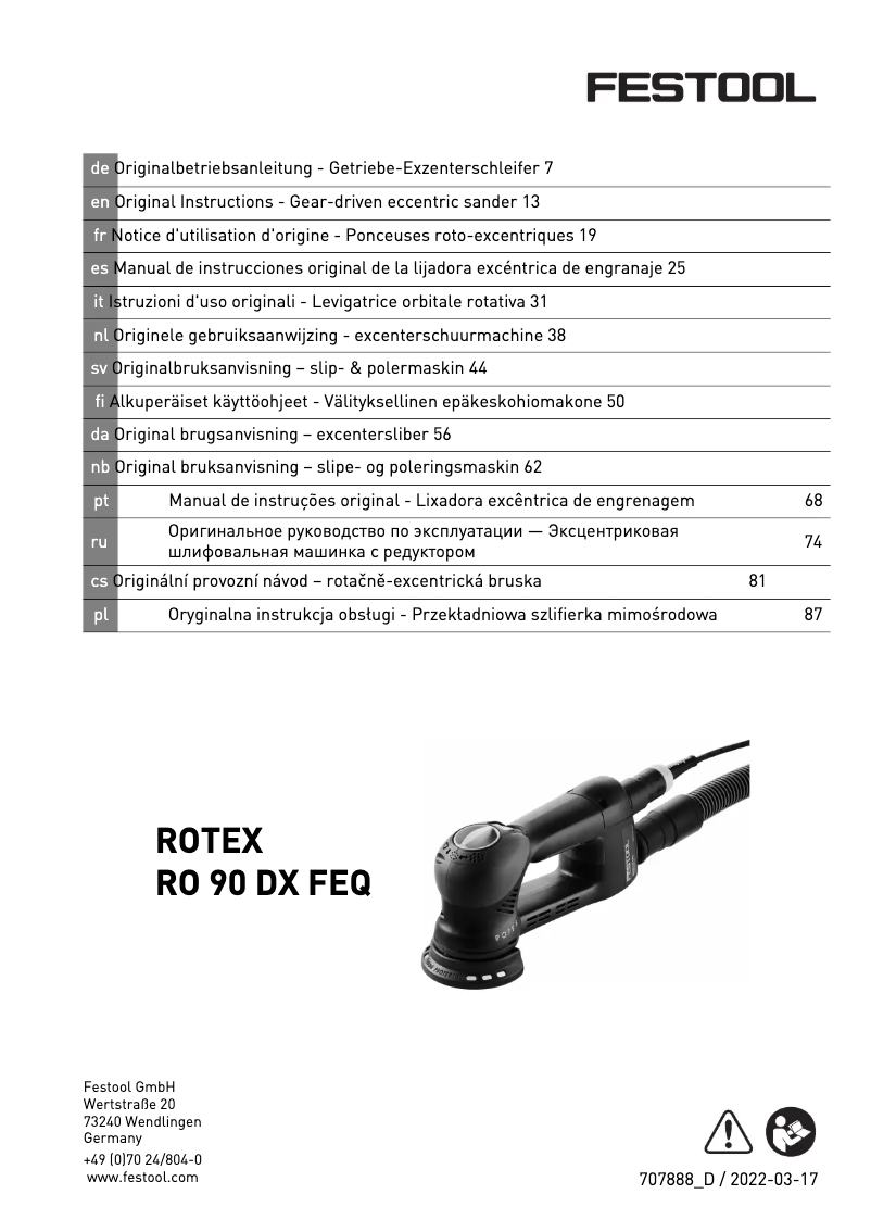 Page 1 de la notice Manuel utilisateur Festool Rotex RO 90 DX FEQ
