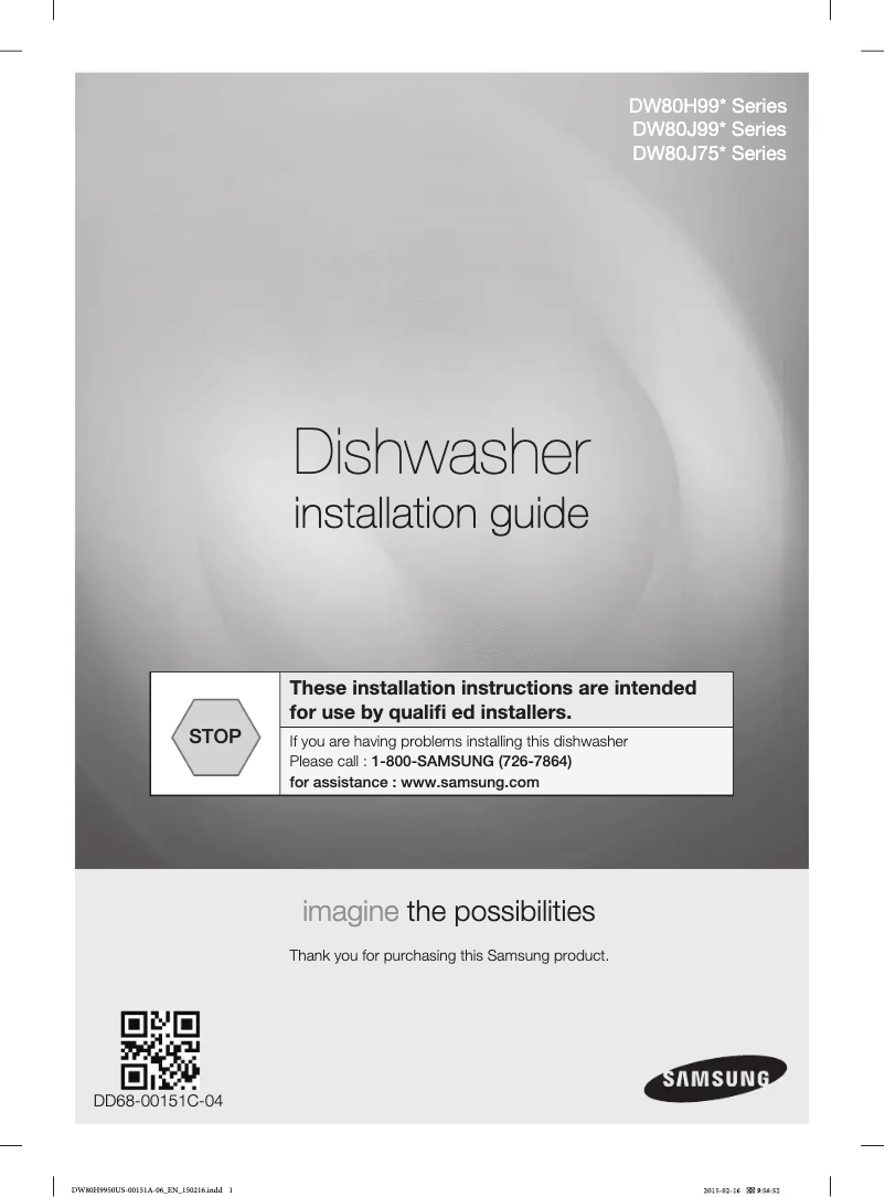 Page n°1 - Guide d'installation Samsung DW80J7550US