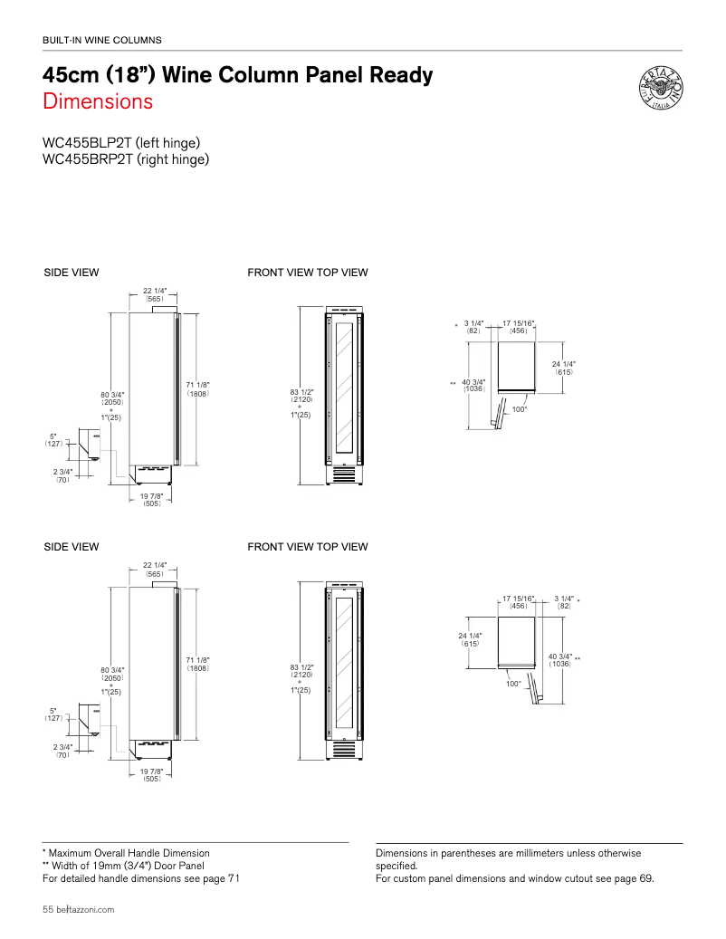 Page 1 de la notice Guide d'installation Bertazzoni WC455BRP2T