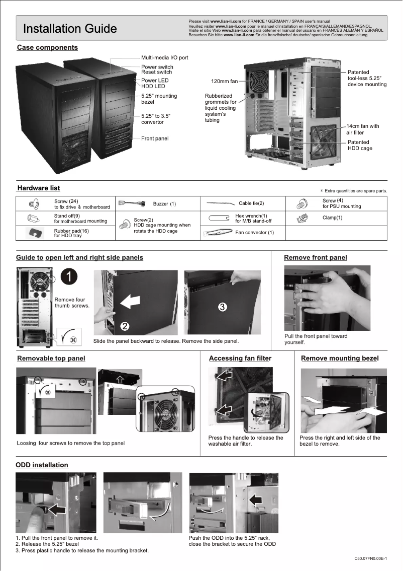 Page 1 de la notice Manuel utilisateur Lian Li PC-7FN
