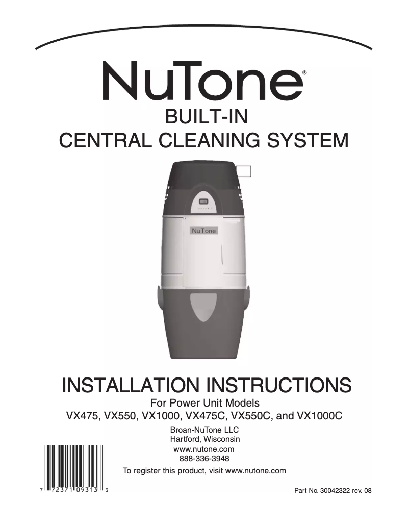 Page n°1 - Manuel utilisateur NuTone VX1000C