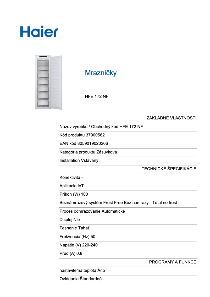 Page n°1 - Fiche technique Haier HFE 172 NF