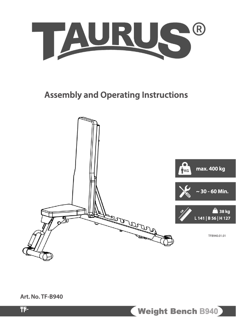 Page n°1 - Manuel utilisateur Taurus Weight Bench B940