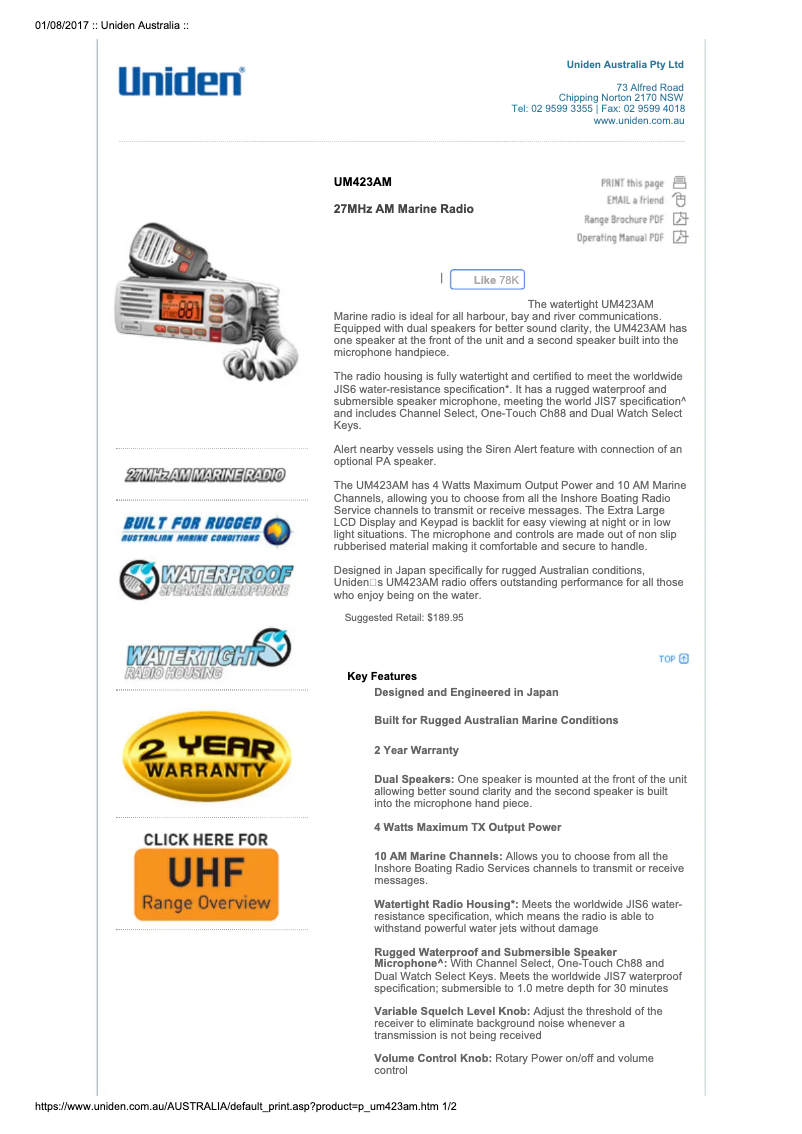 Página 1 del manual Manual de usuario Uniden UM423AM