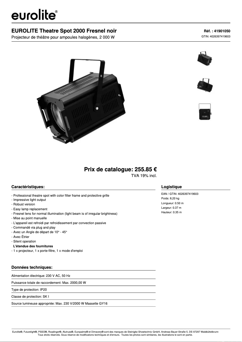 Page n°1 - Fiche technique Eurolite Theatre 2000 Spot