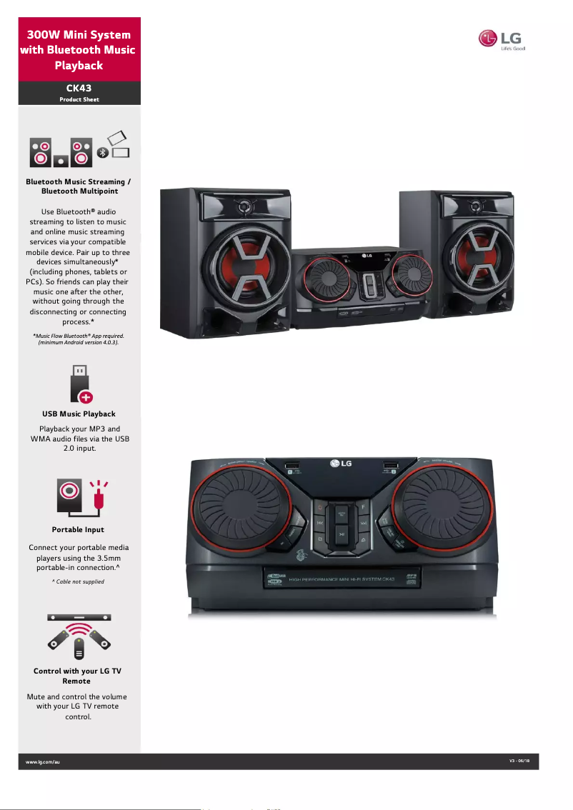 Page 1 de la notice Fiche technique LG CK43