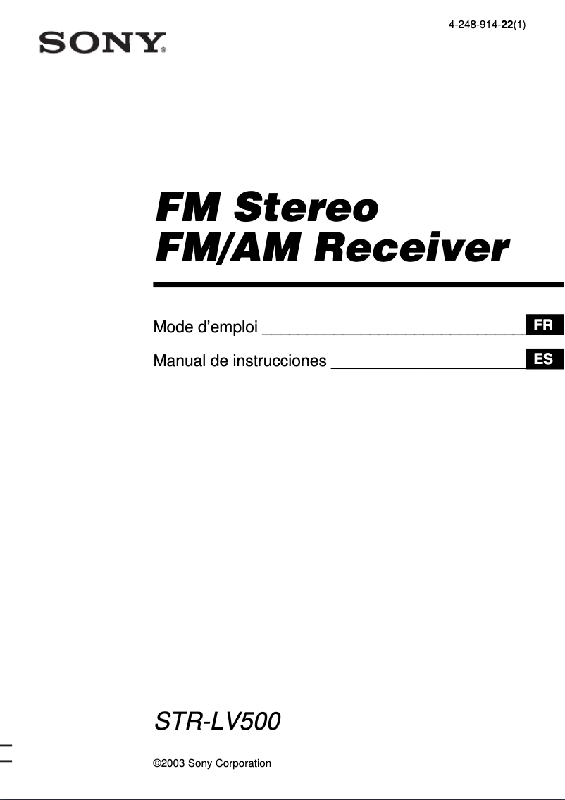 Page 1 de la notice Manuel utilisateur Sony STR-LV500