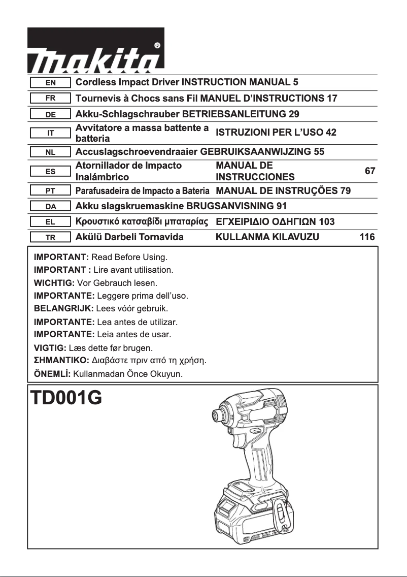 Page n°1 - Manuel utilisateur Makita TD001G